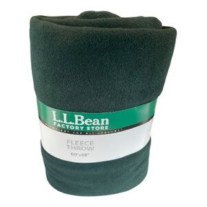 L.L. Bean Dark Green Midweight Fleece Throw Blanket Polyester